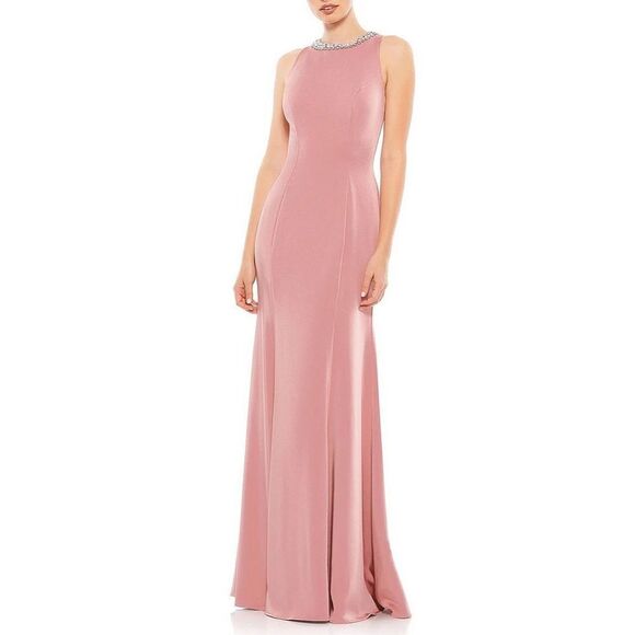 NWT IEENA for Mac Duggal Beaded Jeweled Crew Neck Sleeveless Sheath Gown… - Picture 1 of 15
